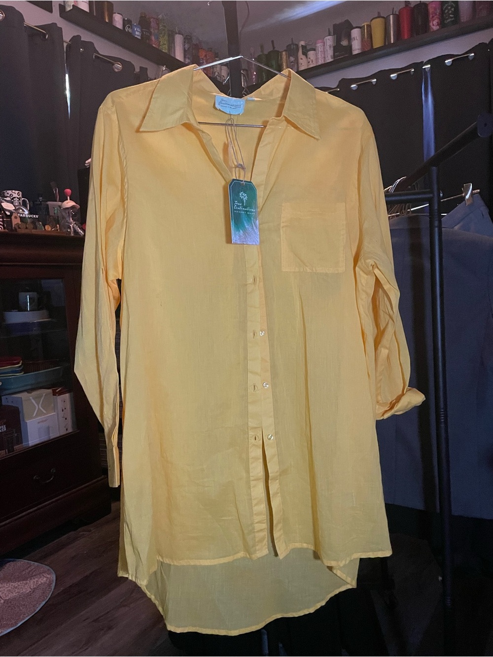Women's Yellow Long Sleeve Button-Down Shirt